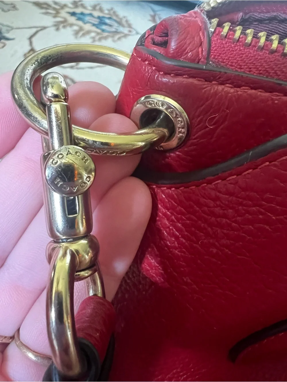 Coach Pebbled Leather Remi Satchel in Red with Detachable Strap
